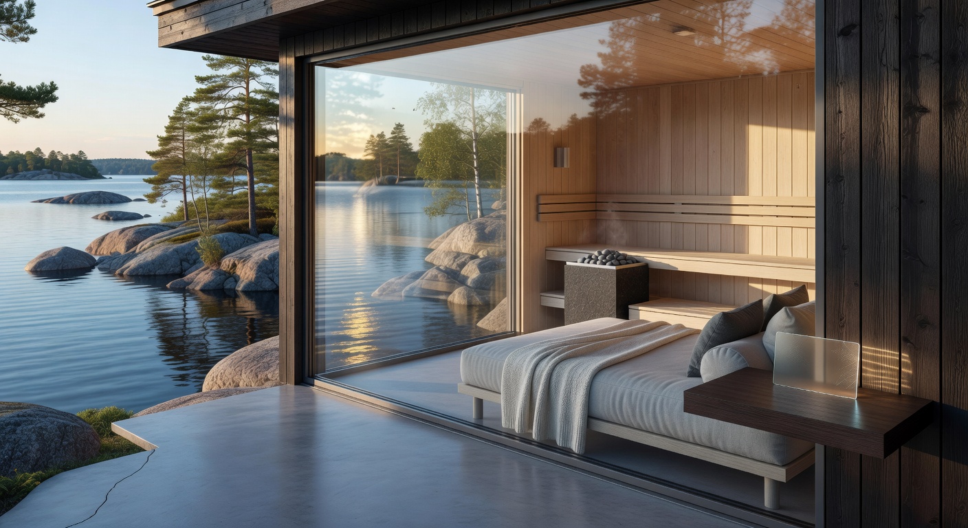 Traditional Finnish wood-burning sauna by a frozen lake